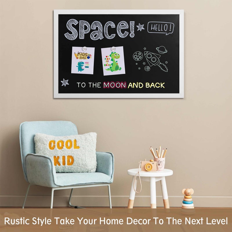 Board2by لوحة سبورة مغناطيسية بإطار خشبي ريفي 24 x 36، لوحة سبورة كبيرة معلقة للأطفال، سبورة جدارية غير مسامية لقائمة مطعم أو مطبخ أو زفاف مع 4 مغناطيسات فريدة، بيضاء - Image 3